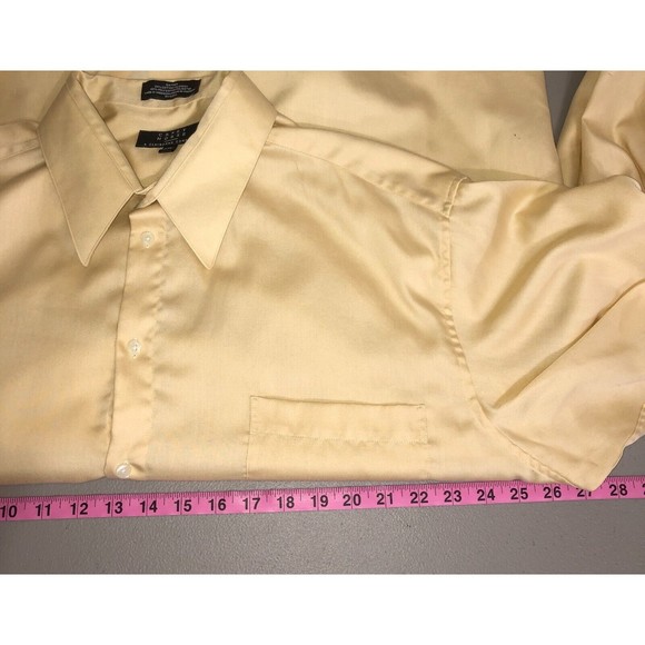 Crazy Horse‎ Dress Shirt Men's Size 17.5 34-35 Pale Yellow Button Up Sateen - Picture 6 of 8